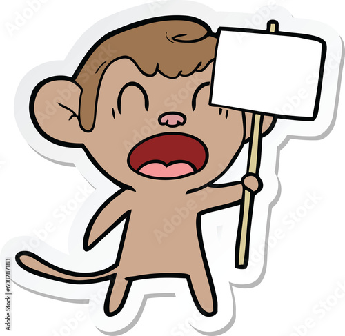 Canvas Print sticker of a shouting cartoon monkey