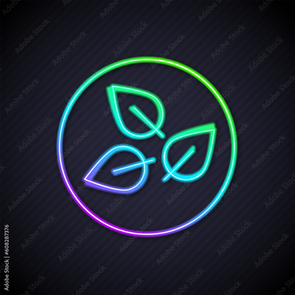 Glowing neon line Tea leaf icon isolated on black background. Tea leaves. Vector Glowing neon line Tea leaf icon isolated on black background. Tea leaves. Vector