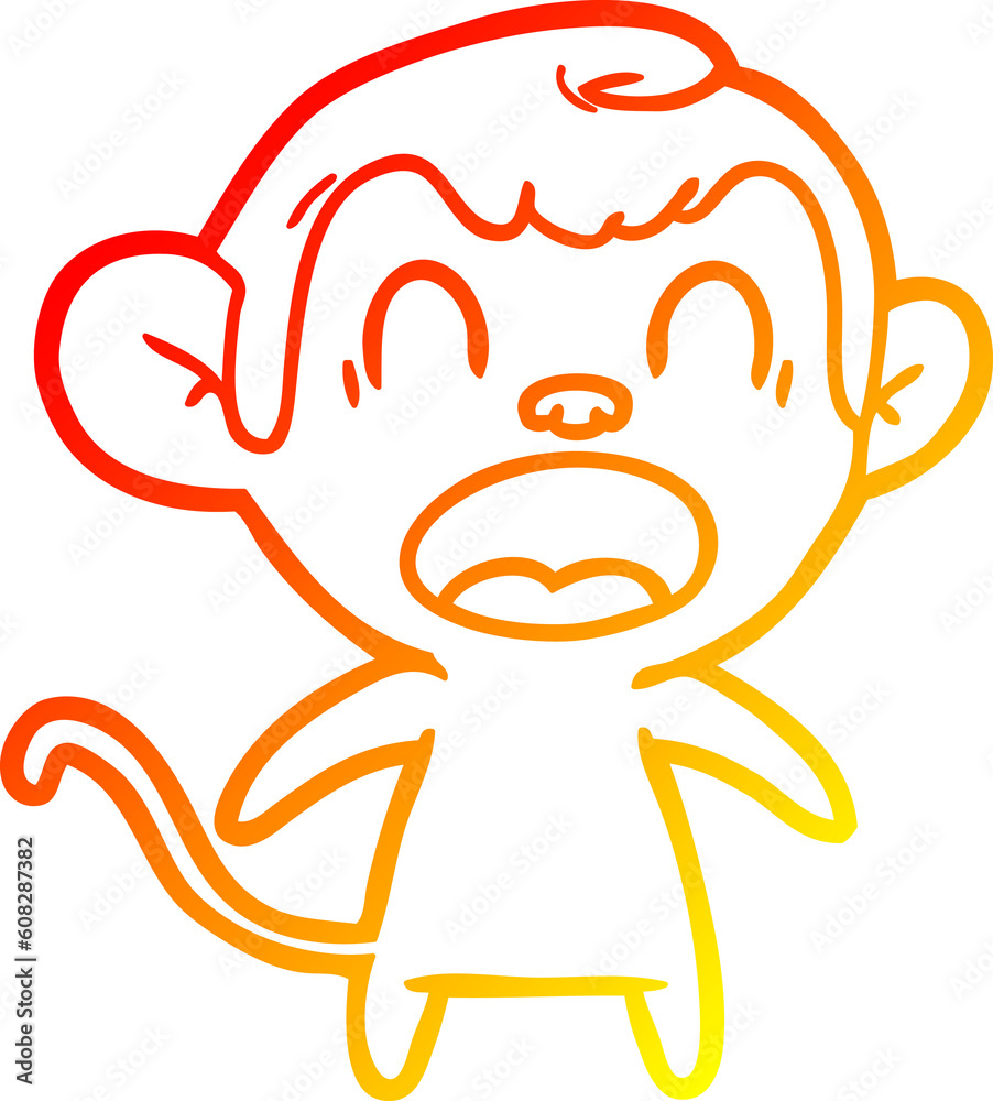 Fototapeta premium warm gradient line drawing of a shouting cartoon monkey