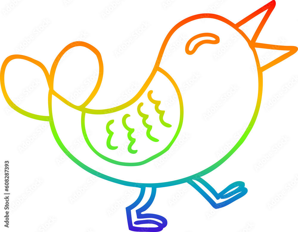 Fototapeta premium rainbow gradient line drawing of a cartoon bluebird