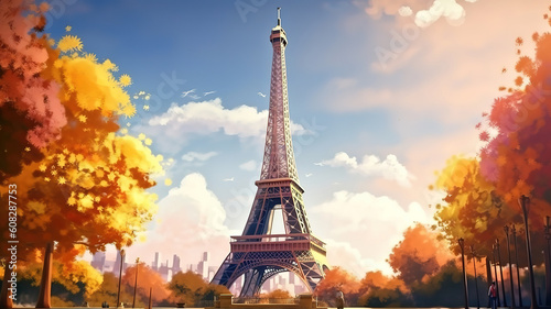 The Eiffel Tower, bright color. Generative Ai