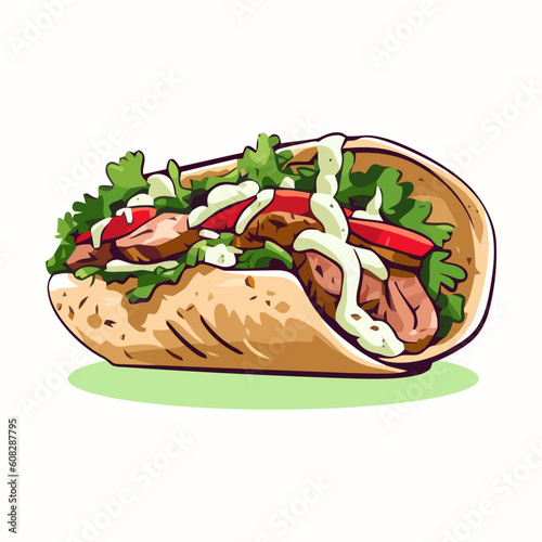 Gyros Pita Greek Traditional Food Vector Illustration