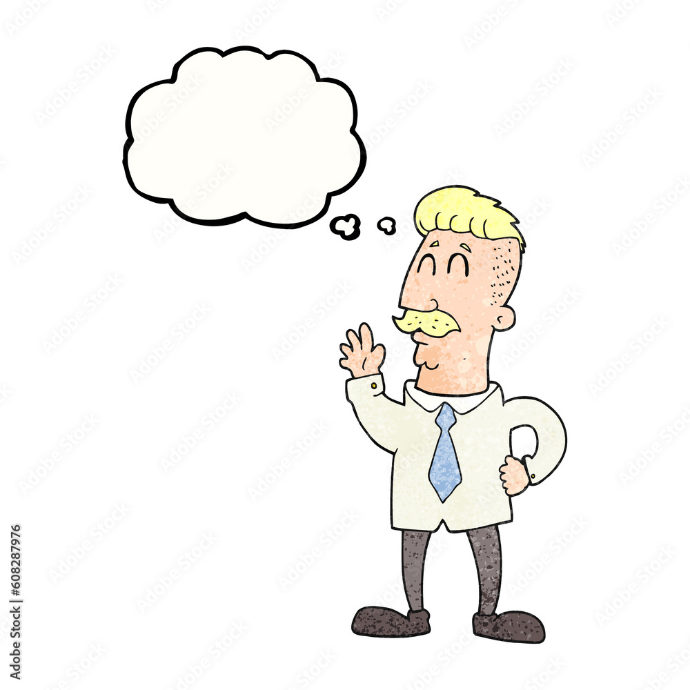 freehand drawn thought bubble textured cartoon office man waving freehand drawn thought bubble textured cartoon office man waving