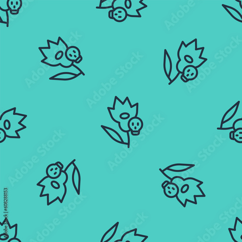 Black line Poison flower icon isolated seamless pattern on green background. Vector