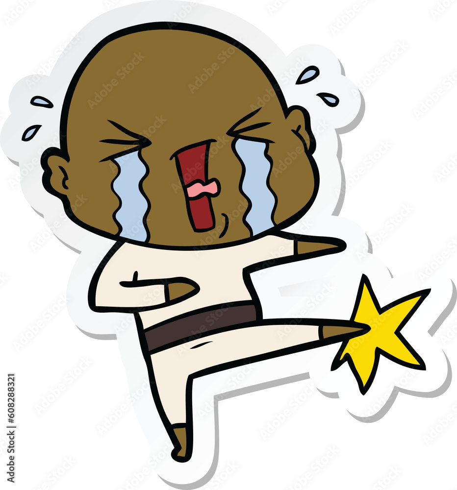 sticker of a cartoon crying bald man sticker of a cartoon crying bald man