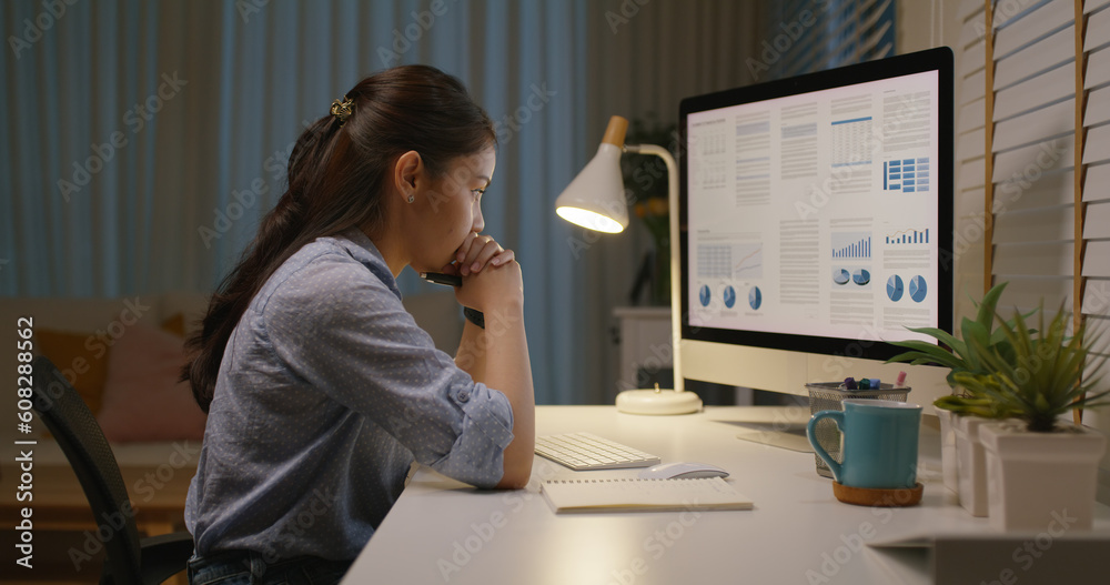 Asia people young woman study hard overnight brownout bored remote learn online read data tired sitting head in hands at home office desk workplace think worry in job tough stress workforce issue. Asia people young woman study hard overnight brownout bored remote learn online read data tired sitting head in hands at home office desk workplace think worry in job tough stress workforce issue.