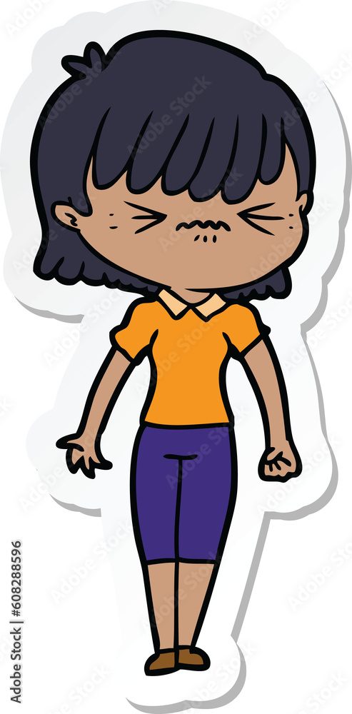 sticker of a annoyed cartoon girl sticker of a annoyed cartoon girl