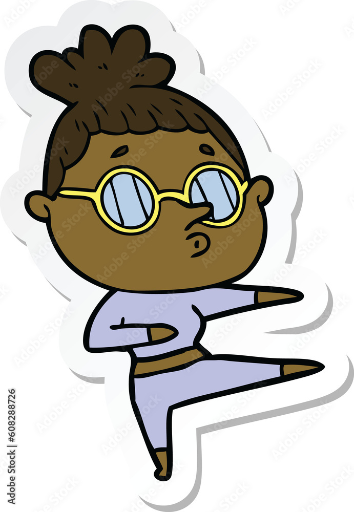 sticker of a cartoon woman wearing glasses