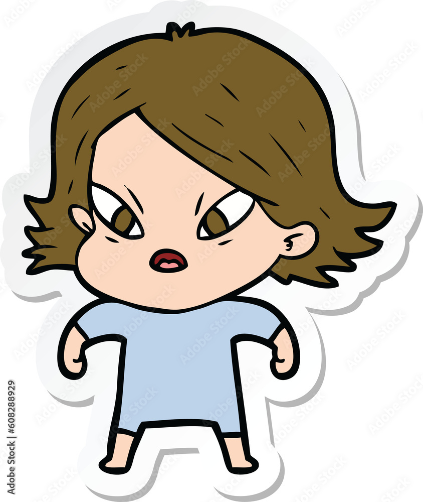 sticker of a cartoon stressed woman sticker of a cartoon stressed woman