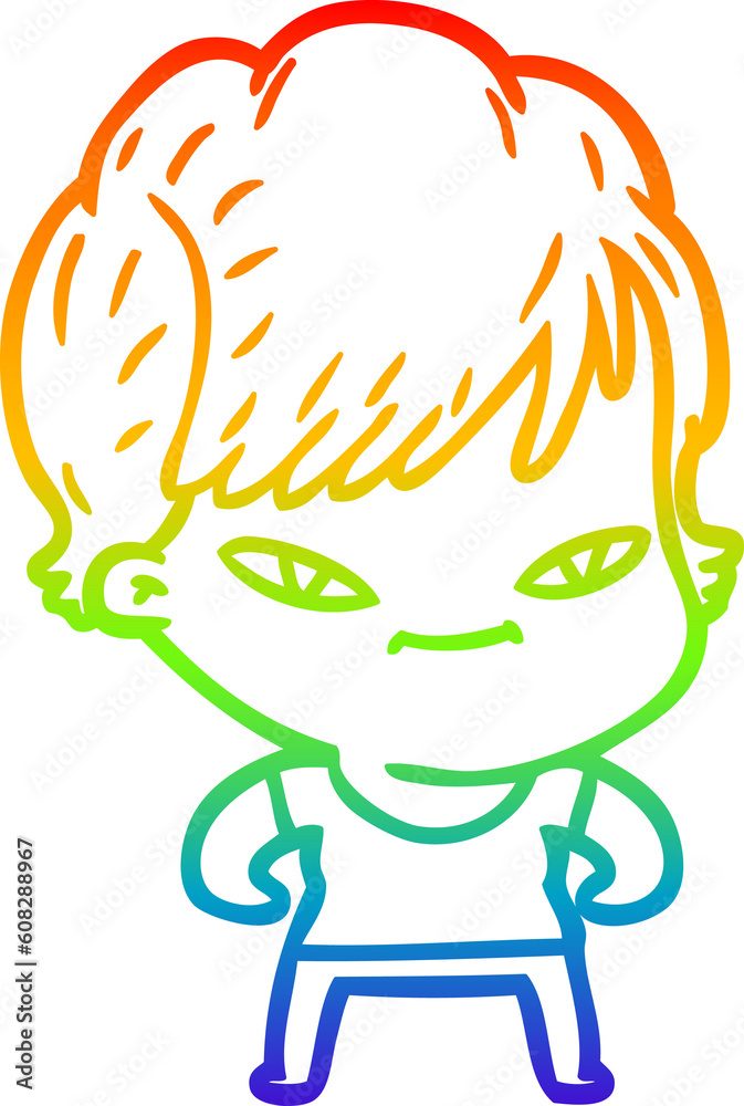 rainbow gradient line drawing of a cartoon happy woman rainbow gradient line drawing of a cartoon happy woman