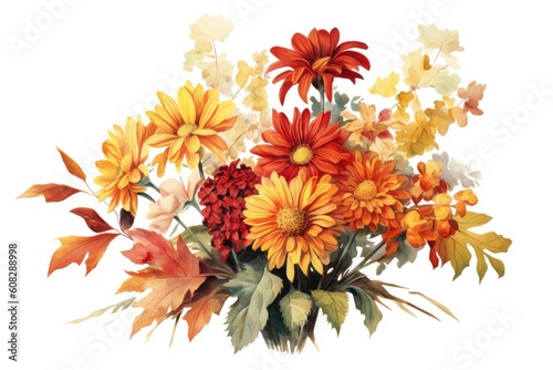 Fototapeta Naklejka Na Ścianę i Meble -  Autumn Harvest Bouque watercolor composition. Generative AI