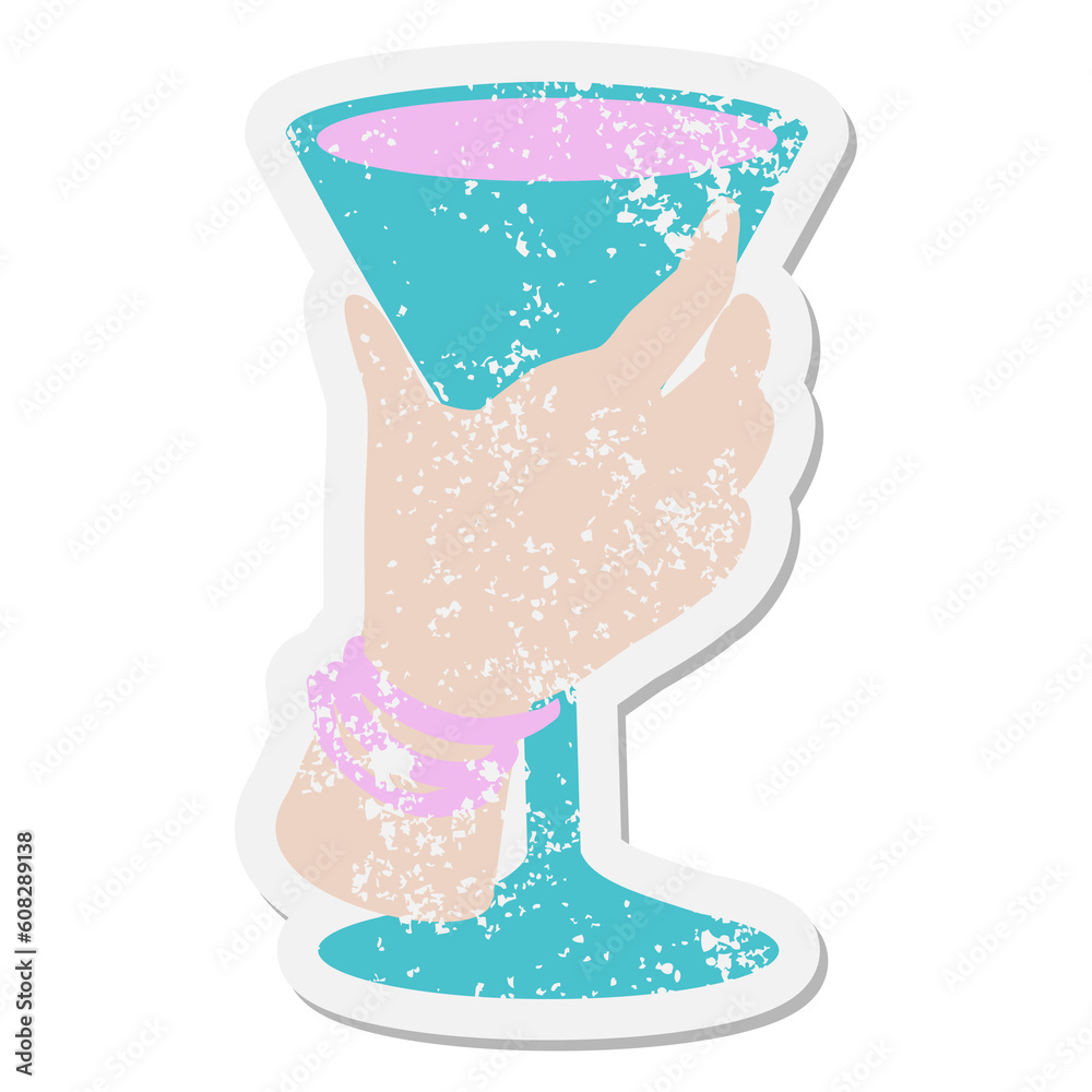 hand holding cocktail glass grunge sticker hand holding cocktail glass grunge sticker