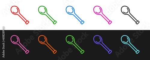 Set line Sauna ladle icon isolated on black and white background. Vector