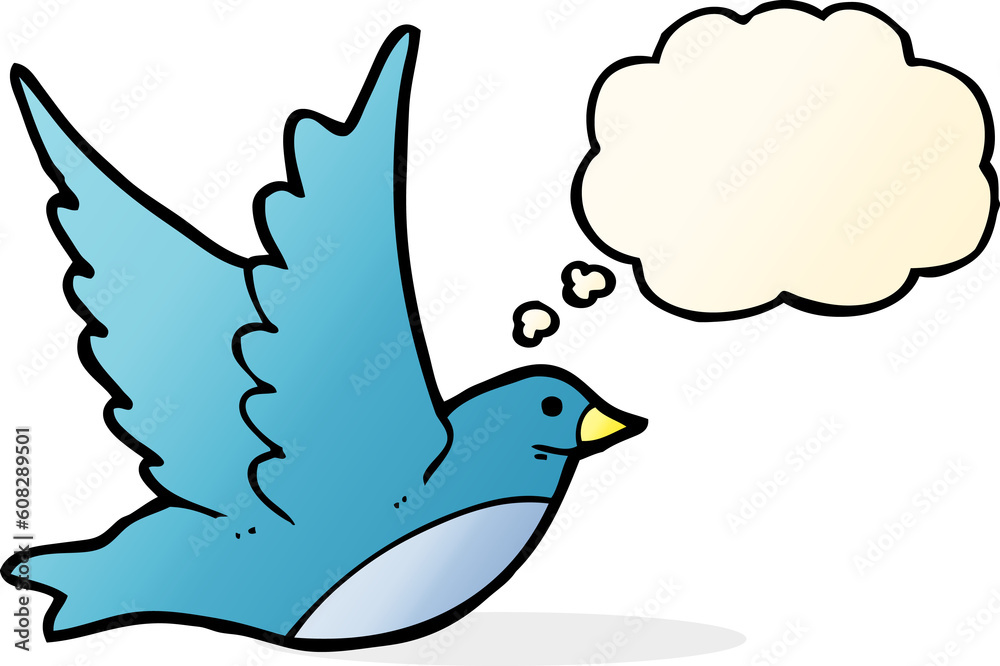 Obraz premium cartoon flying bird with thought bubble