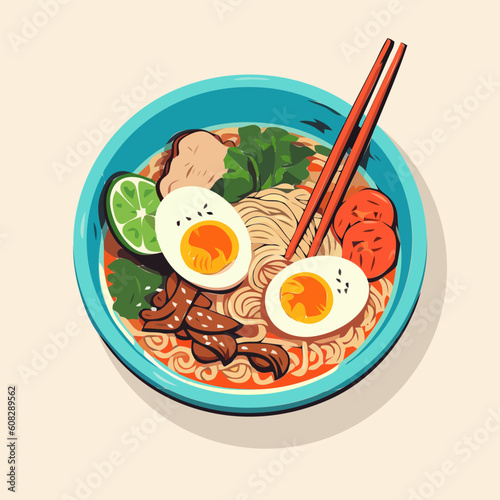 hand drawn cute ramen noodle japanese food illustration