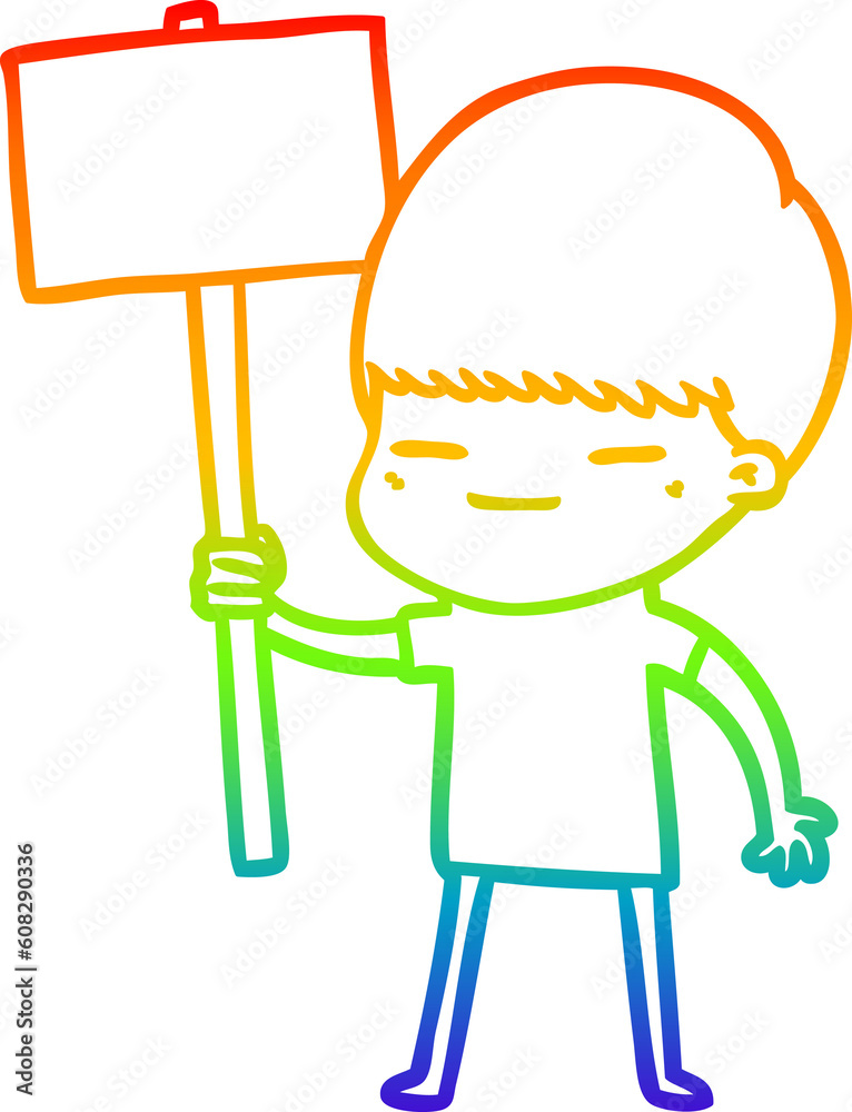 rainbow gradient line drawing of a cartoon smug boy rainbow gradient line drawing of a cartoon smug boy