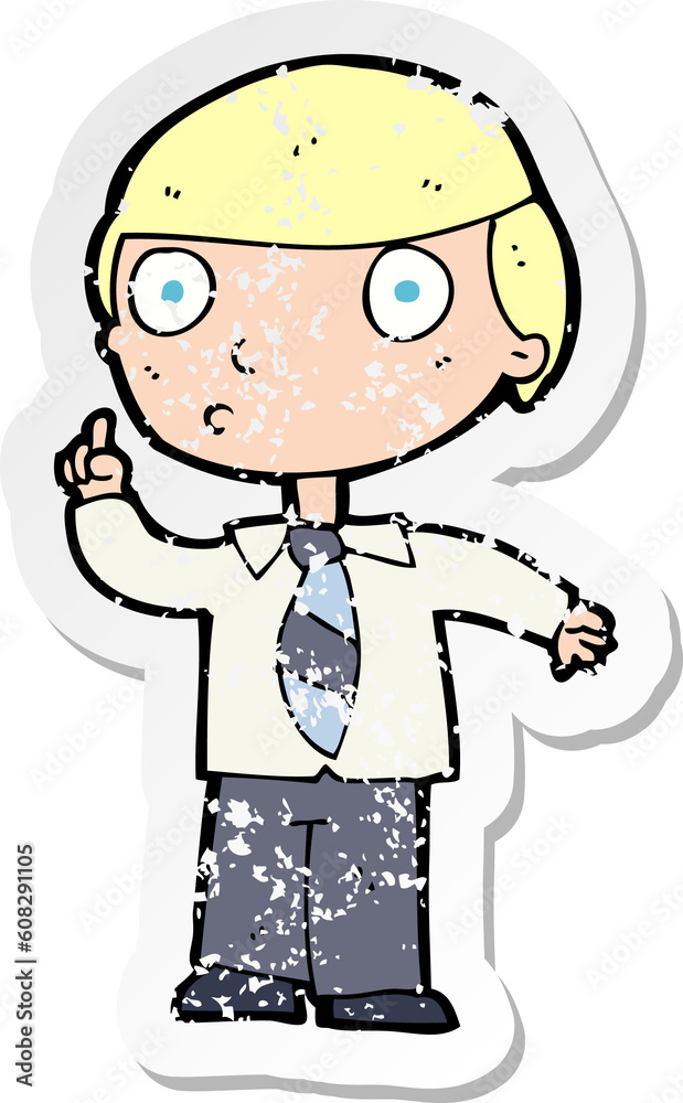 retro distressed sticker of a cartoon school boy retro distressed sticker of a cartoon school boy