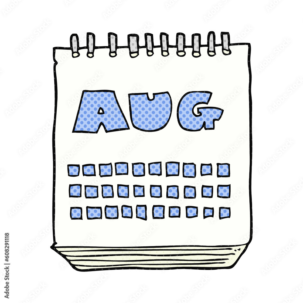 freehand drawn cartoon calendar showing month of august freehand drawn cartoon calendar showing month of august