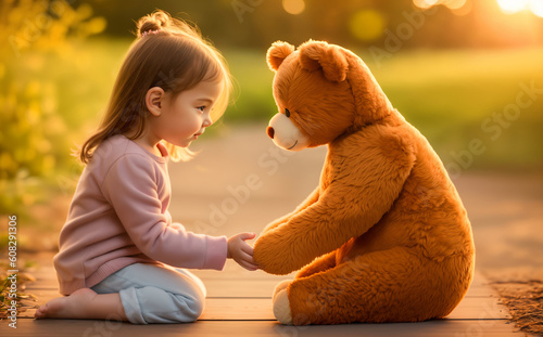 Embracing Innocence: A Heartwarming Moment of Joy and Connection with a Teddy Bear.