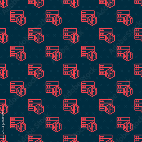 Red line NFT blockchain technology icon isolated seamless pattern on black background. Non fungible token. Digital crypto art concept. Vector