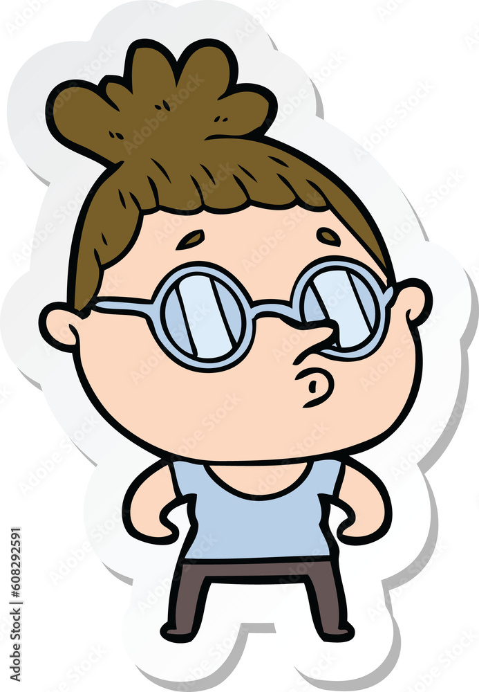 sticker of a cartoon woman wearing glasses