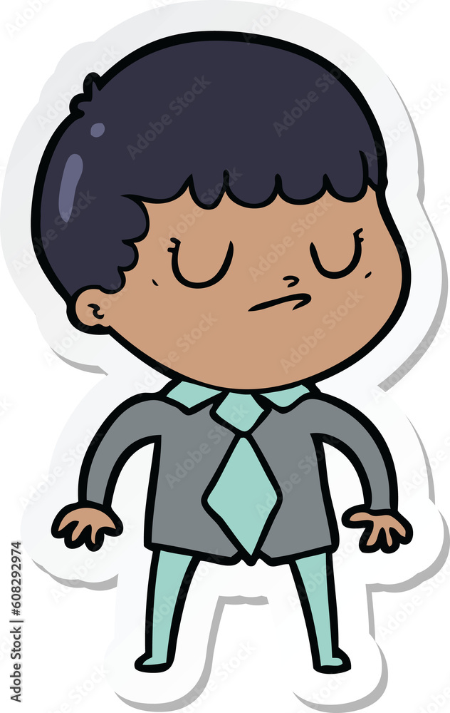 sticker of a cartoon grumpy boy sticker of a cartoon grumpy boy