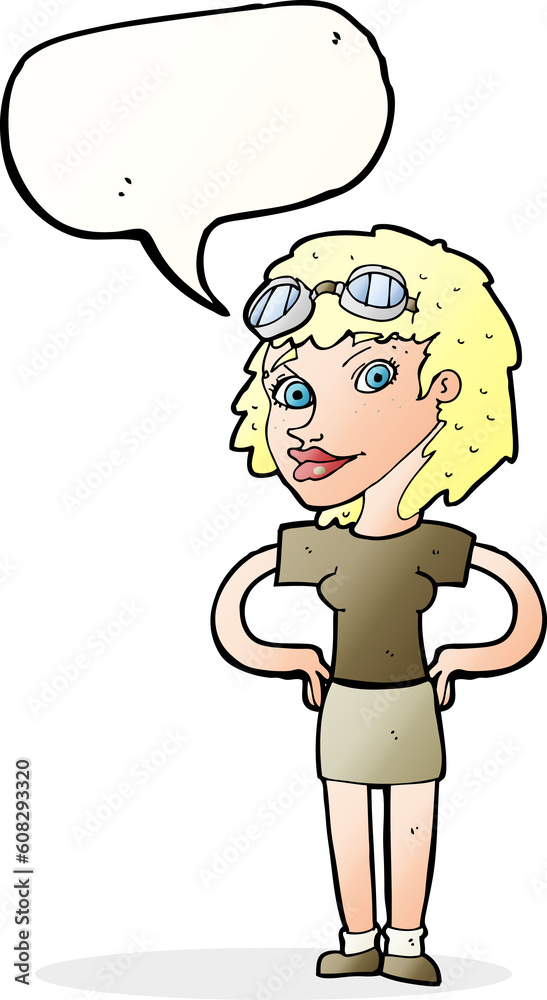 cartoon retro pilot woman with speech bubble cartoon retro pilot woman with speech bubble