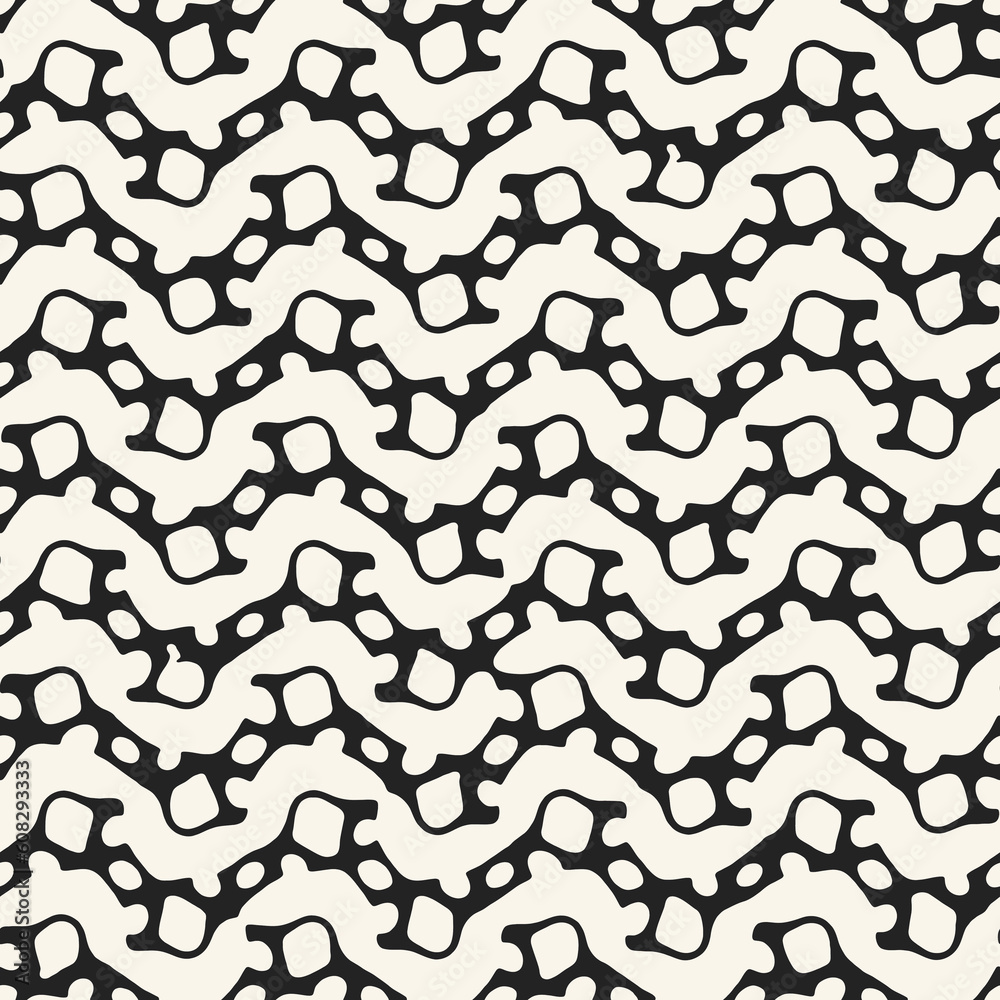 Monochrome Ornate Dotted Wavy Stroke Textured Pattern