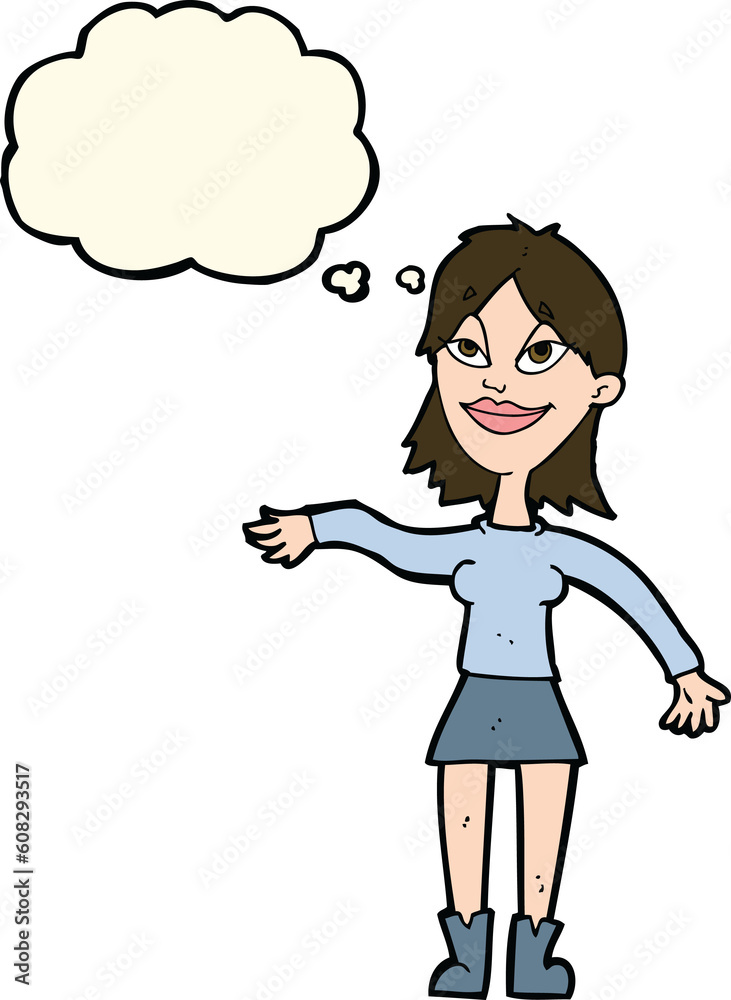 cartoon woman making hand gesture with thought bubble cartoon woman making hand gesture with thought bubble