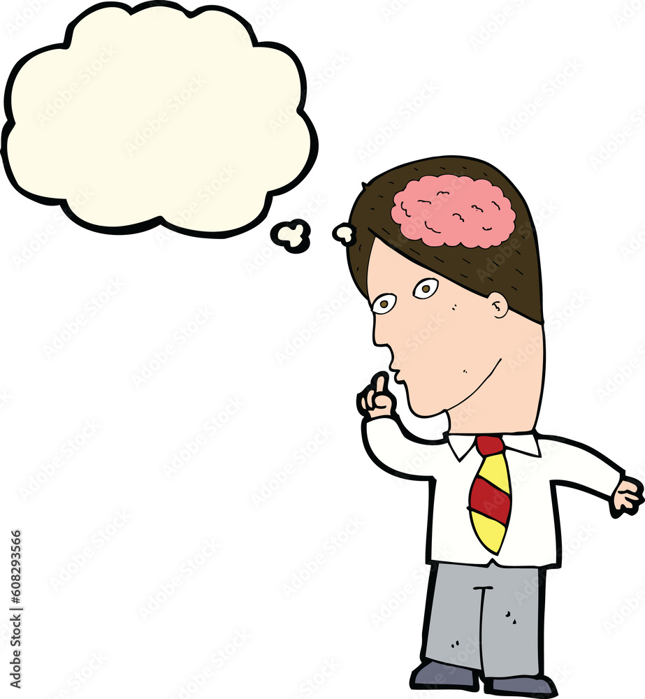 cartoon businessman with huge brain with thought bubble cartoon businessman with huge brain with thought bubble