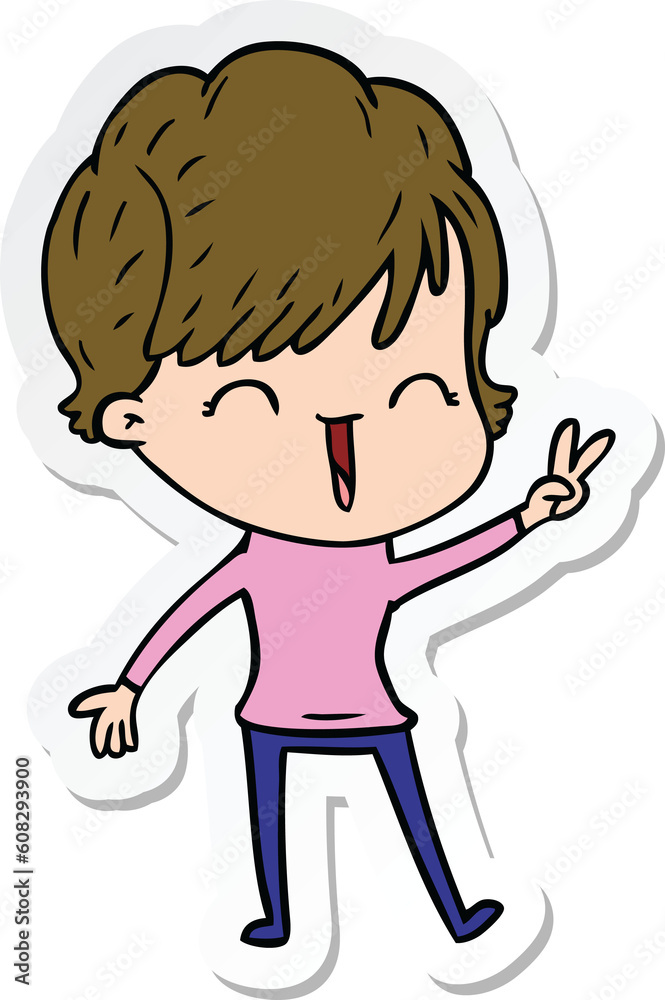sticker of a cartoon laughing woman sticker of a cartoon laughing woman