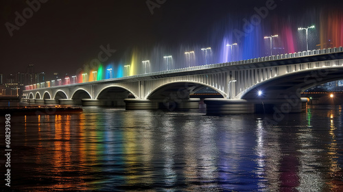 Banpo Bridge Moonlight Rainbow Fountain. Generative Ai