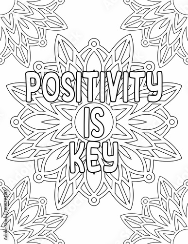 Mandala coloring page for adults and kids with a positive affirmation quote for self-love