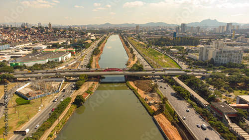 Visão aérea da rodovia Marginal Pinheiros em São Paulo - Brasil captada por um drone em 2023.  photo
