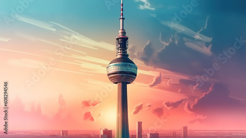 Berlin alexanderplatz and tv tower. Generative Ai photo