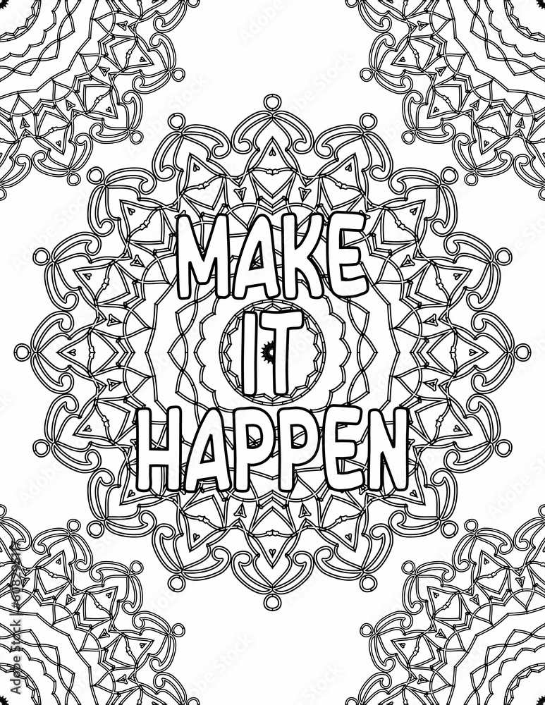 Printable mandala coloring page for adults and kids with an affirmative quote for self-acceptance