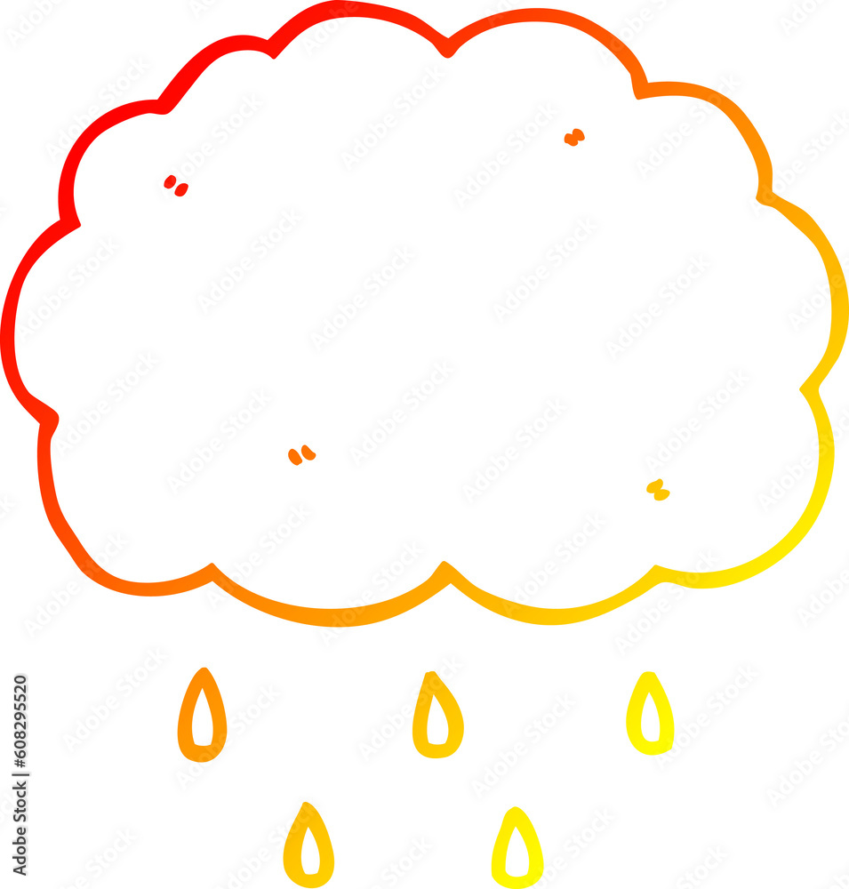 warm gradient line drawing of a cartoon cloud raining warm gradient line drawing of a cartoon cloud raining