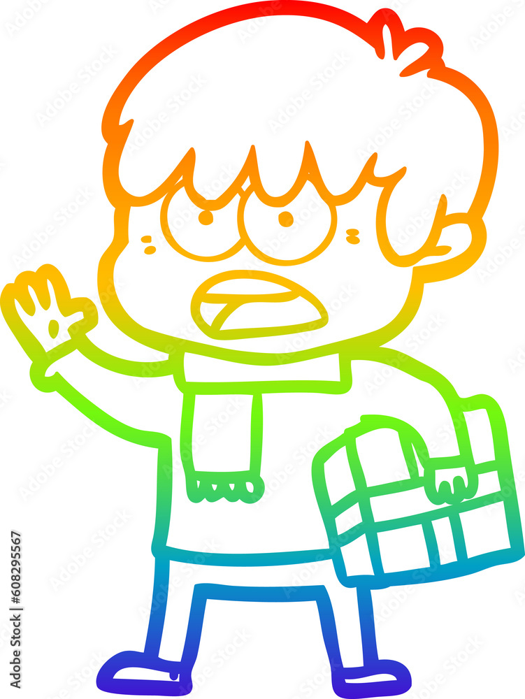 rainbow gradient line drawing of a worried cartoon boy rainbow gradient line drawing of a worried cartoon boy