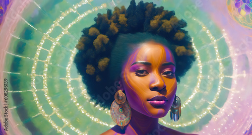 A beautiful and athletic indigenous Congolese woman representing Gaia ascension and the power of nature.
