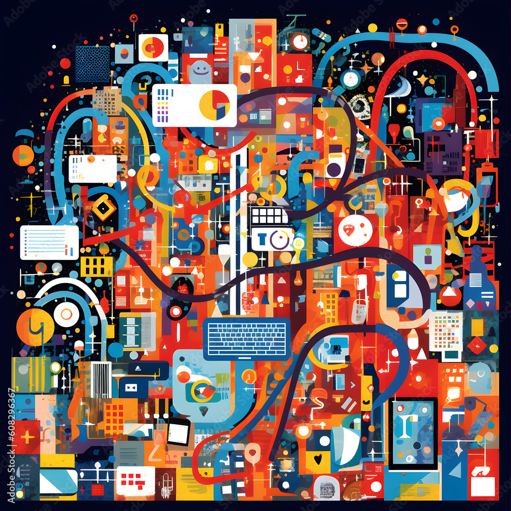 The interconnectedness of the digital world through a visually dynamic composition featuring a collage of social media icons and symbols. Generated IA The interconnectedness of the digital world through a visually dynamic composition featuring a collage of social media icons and symbols. Generated IA