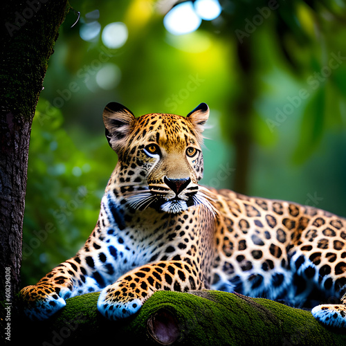 Serenity in the Wilderness  Majestic Sri Lanka Leopard Resting on a Tree Branch AI 