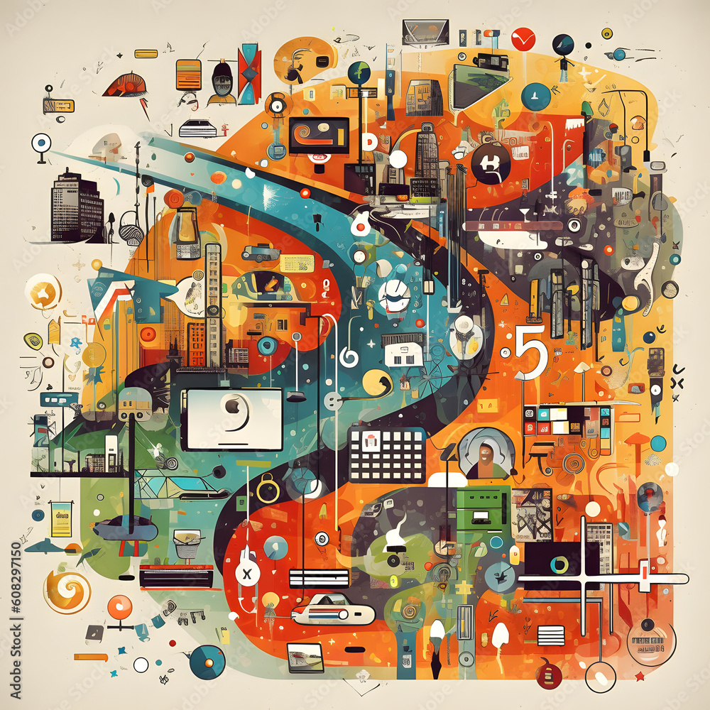 The interconnectedness of the digital world through a visually dynamic composition featuring a