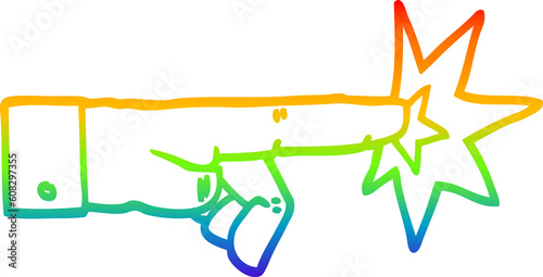 rainbow gradient line drawing of a cartoon pointing hand