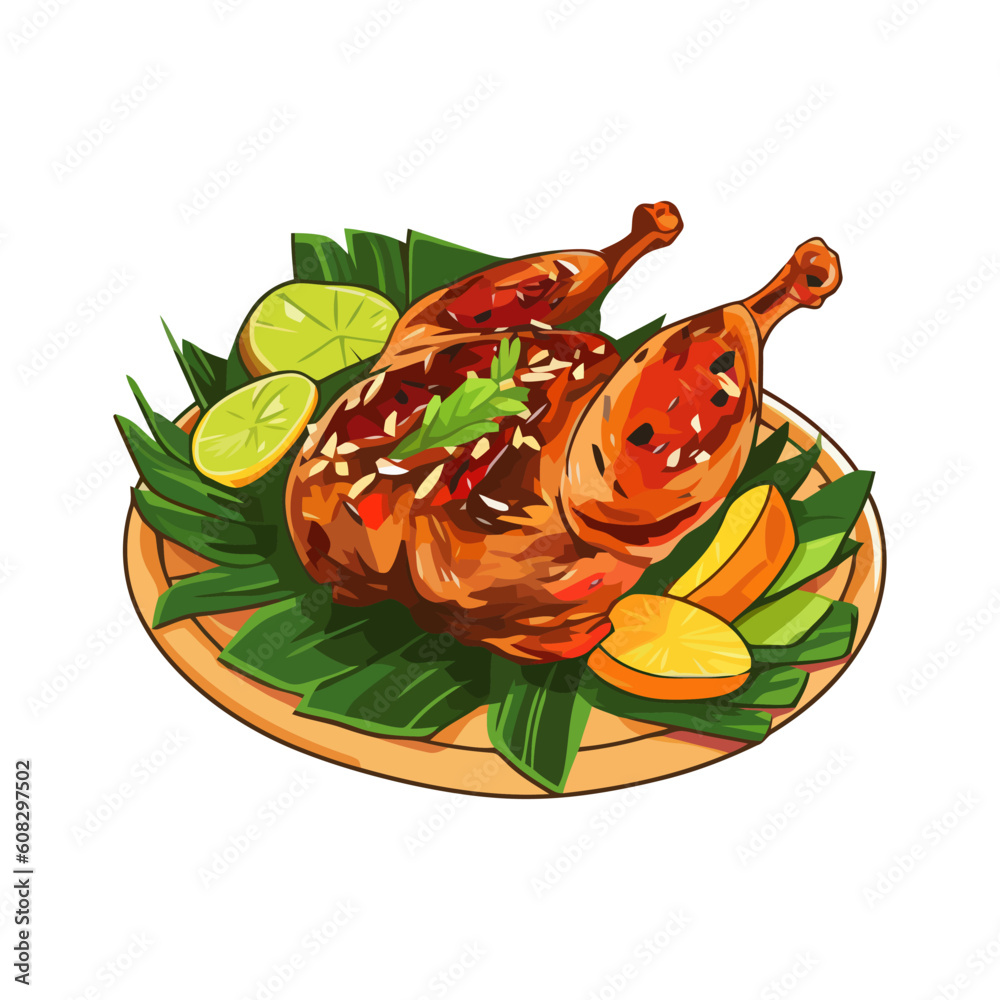 Inasal na manok or grilled chicken dish vector illustration, Filipino ...