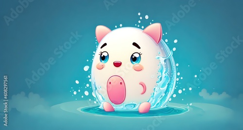 cartoon illustration of a water character with a round, white body and two black eyes photo