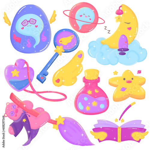 brightly colored magic equipment