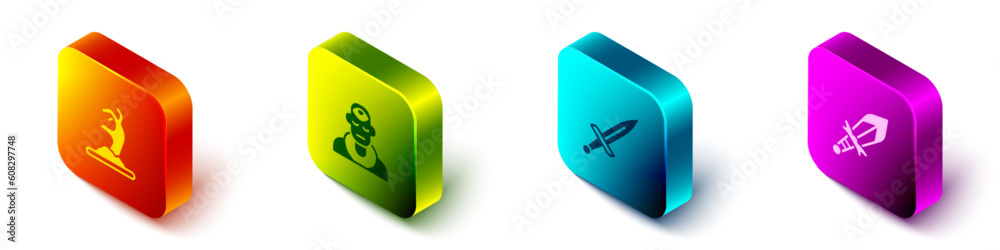 Set Isometric Zombie hand, Wizard warlock, Dagger and Medieval sword icon. Vector Set Isometric Zombie hand, Wizard warlock, Dagger and Medieval sword icon. Vector