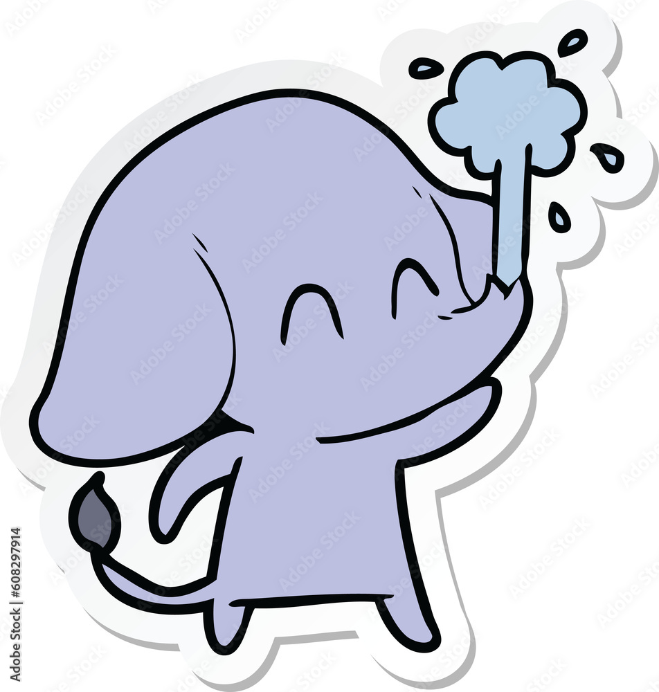 sticker of a cute cartoon elephant spouting water