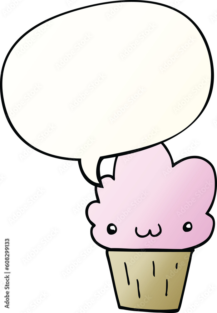 cartoon cupcake with face with speech bubble in smooth gradient style cartoon cupcake with face with speech bubble in smooth gradient style