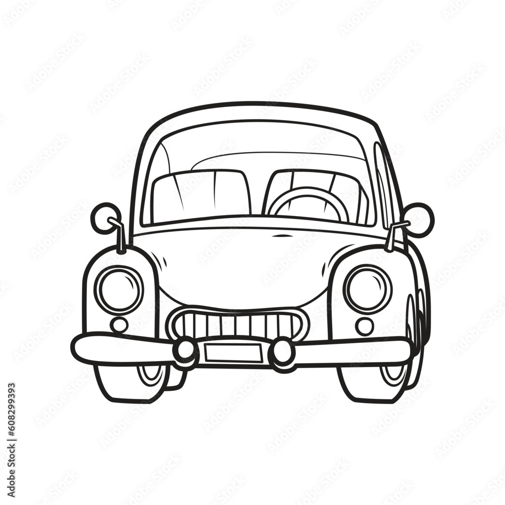 Little retro car for coloring book. Vector illustration isolated on white background